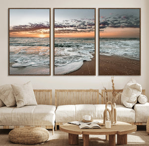 Ocean Sunset Wall Art Canvas Print – Framed Beach Waves