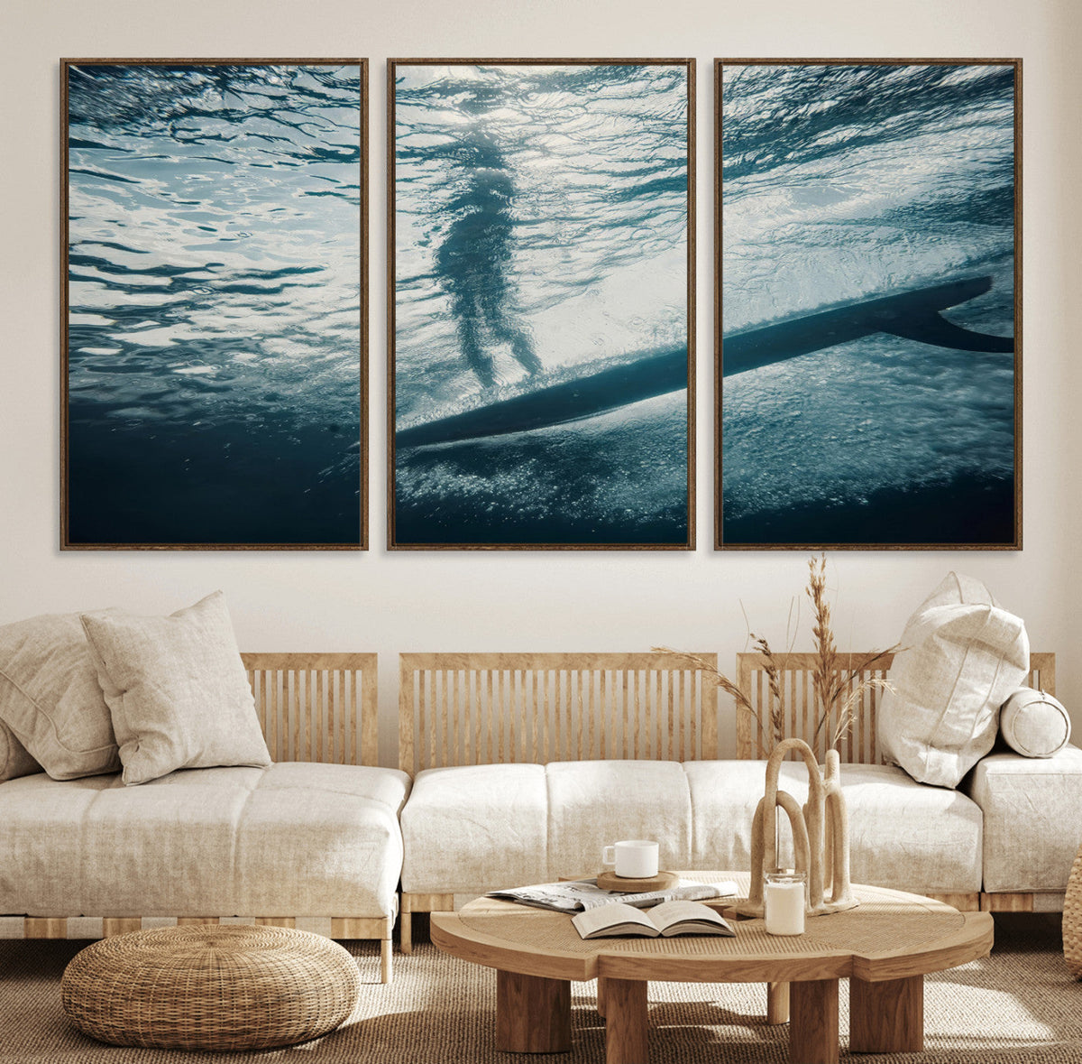 Underwater Surf Wall Art – Framed Ocean Wave Canvas Artwork,