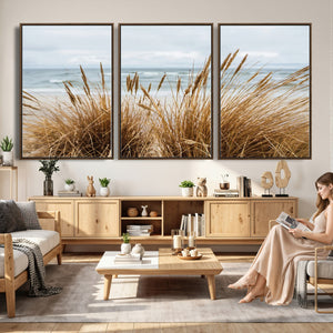 Beach Grass Wall Art Canvas Print – Framed Coastal Dunes Art