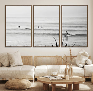 Surfer Silhouette Wall Art – Framed Calm Ocean Canvas
