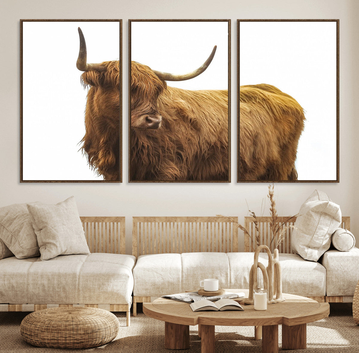 Highland Cow Wall Art Canvas Print – Framed Farmhouse Rustic