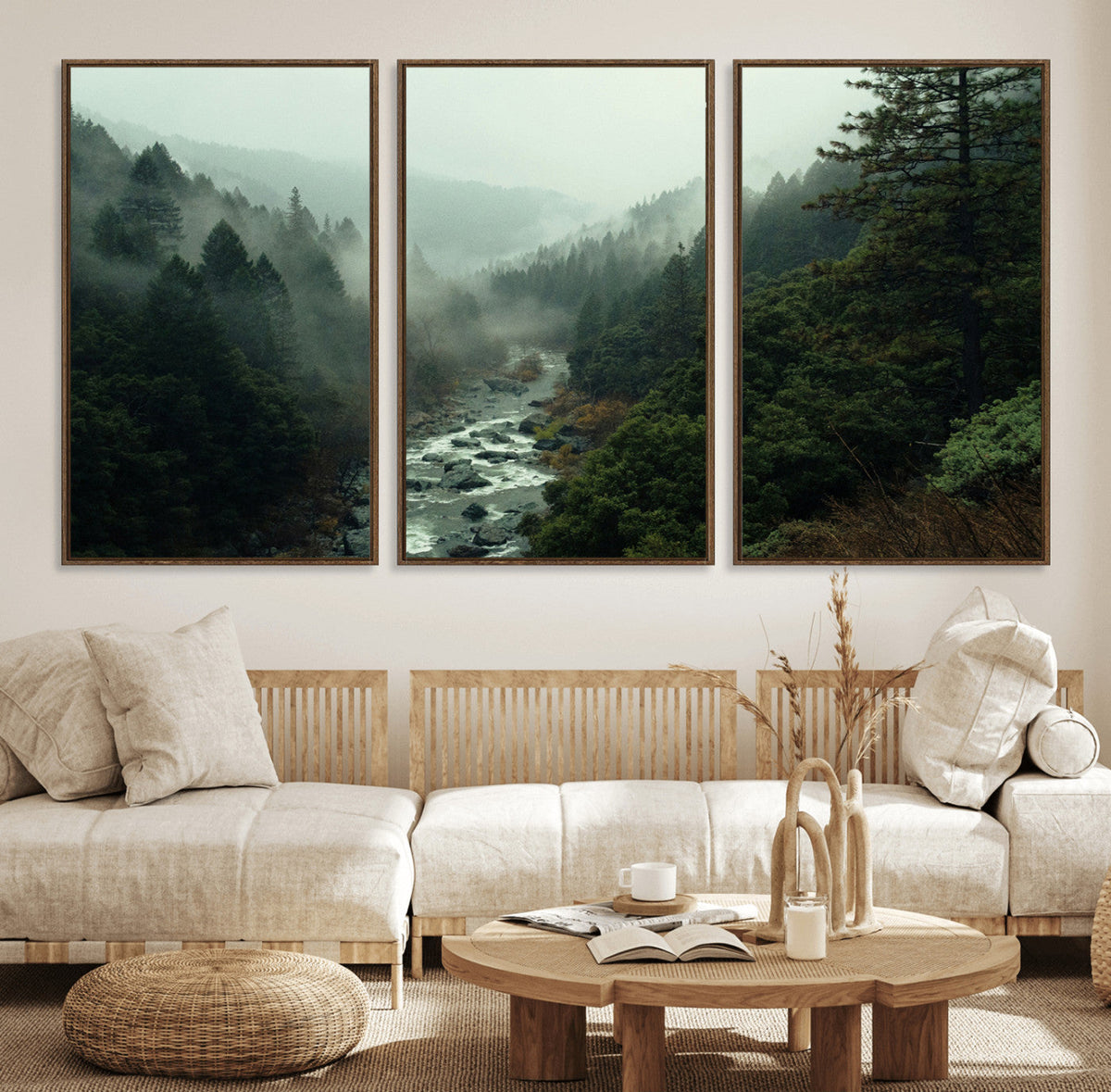Misty Forest Wall Art Canvas Print – Framed Foggy River