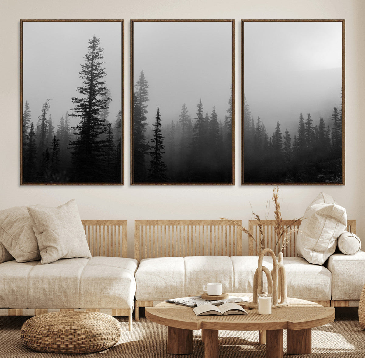 Misty Pines Wall Art Canvas Print – Framed Woodland