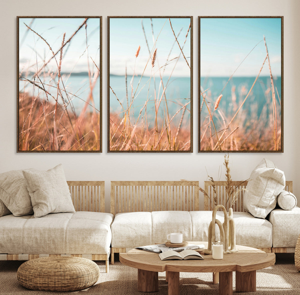 Coastal Grass Landscape Wall Art Canvas Print – Golden