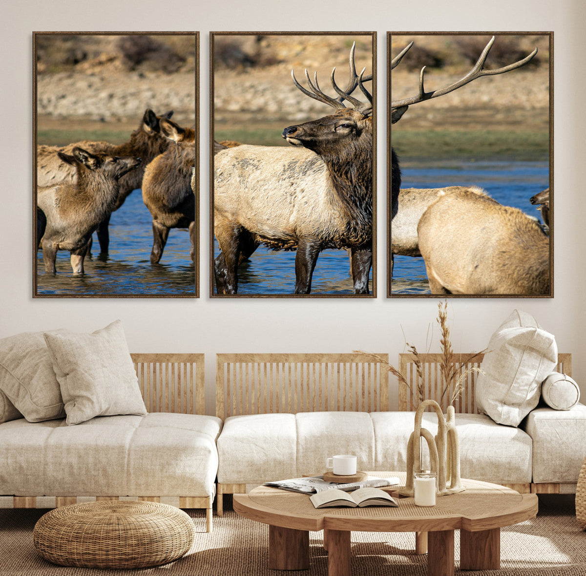 Wild Elk Wall Art Canvas Print – Framed Neutral Wildlife