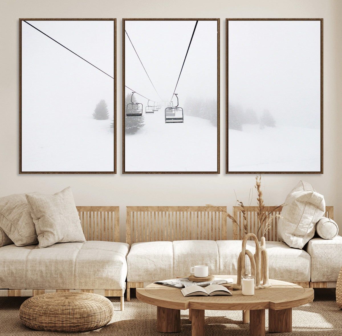 Ski Lift Wall Art Canvas Print – Snowy Alpine Landscape