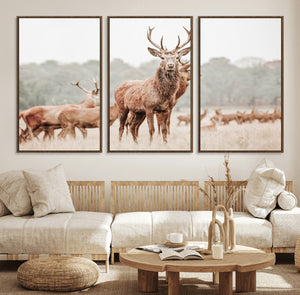 Rustic Nature Wall Art Canvas Print – Stag Woodland Framed