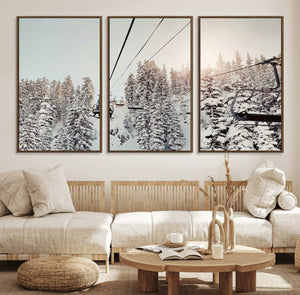 Frosty Pines Wall Art Canvas Print – Framed Cozy Cabin Ski