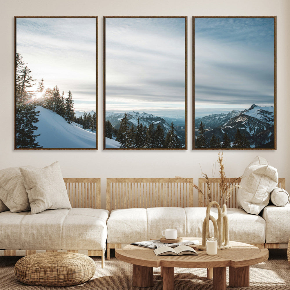Snowy Mountain Wall Art Canvas Print – Frosty Peaks Alpine