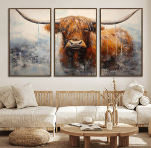 Scottish Highland Wall Art Canvas Print, Framed Longhorn Art