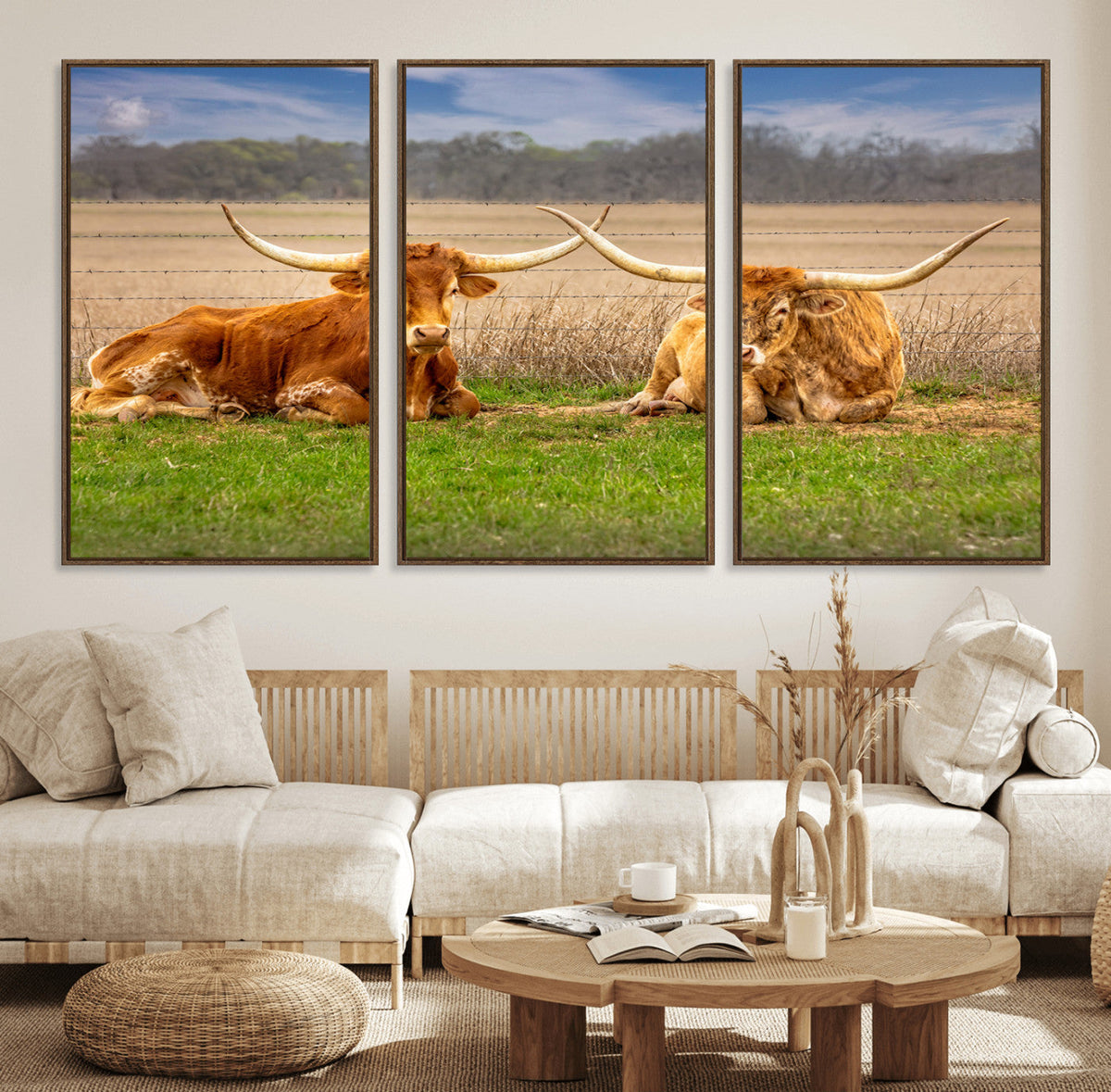 Texas Longhorn Pair Wall Art Canvas Print – Peaceful Rustic