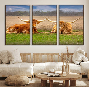 Texas Longhorn Pair Wall Art Canvas Print – Peaceful Rustic