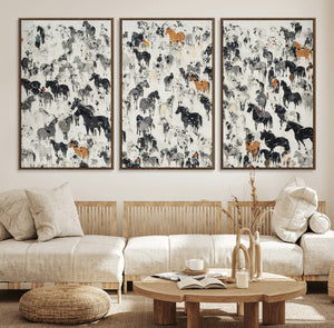 Wild Horse Stampede Wall Art Canvas Print – Monochrome