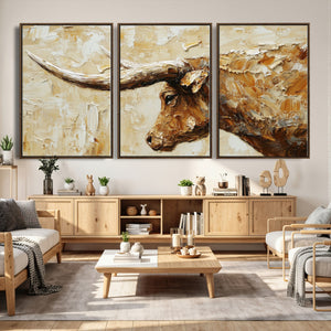Rustic Longhorn Bull Wall Art Canvas Print – Vintage Western