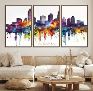 Atlanta Skyline Wall Art Canvas Print – Framed Colorful