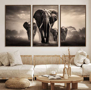 Elephant Family Wall Art Canvas Print, Framed Elephant Wall