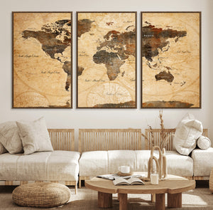 Push Pin World Map Canvas Print – Travel Tracker Wall Art