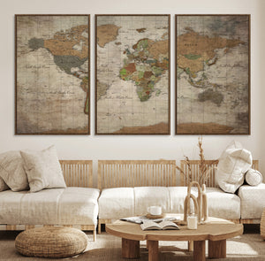 World Map Canvas Print – Framed Travel Map Wall Art for