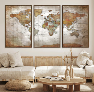Vibrant Watercolor World Map Canvas Wall Art – Framed Travel