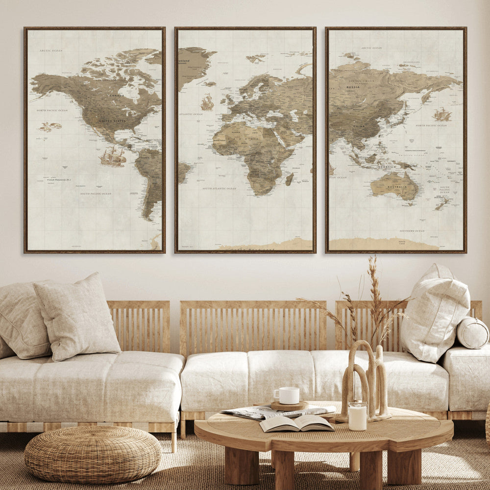 Detailed World Map Wall Art Canvas Print