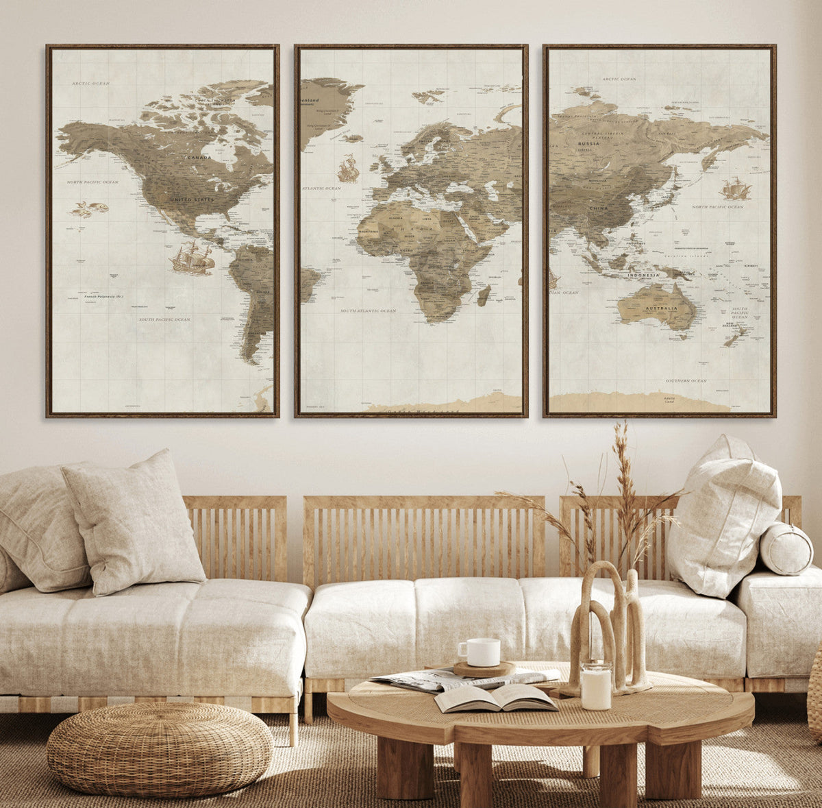 Detailed World Map Wall Art Canvas Print