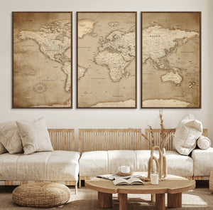 Colorful Watercolor World Map Canvas Wall Art – Framed