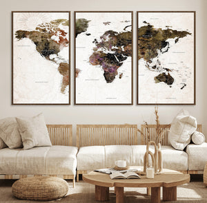Watercolor World Map Print - Large Wall Art Canvas Print for