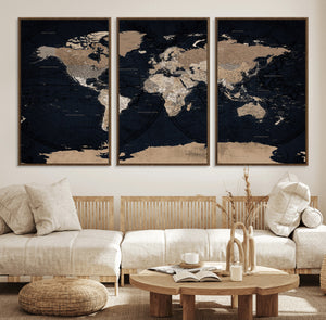 Grunge Wall Art World Map Canvas Print