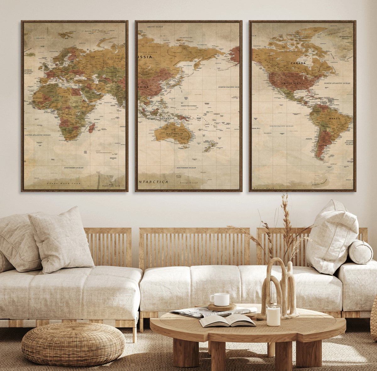 Vintage Detailed World Map Wall Art Canvas Print – Antique