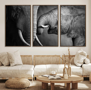 Elephant Family Wall Art Canvas, Framed Elephant Family