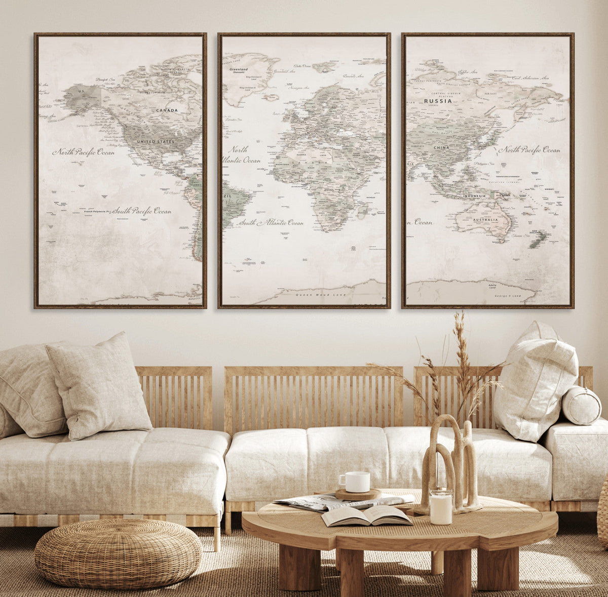 Antique Style World Map Canvas Print - Vintage Detailed