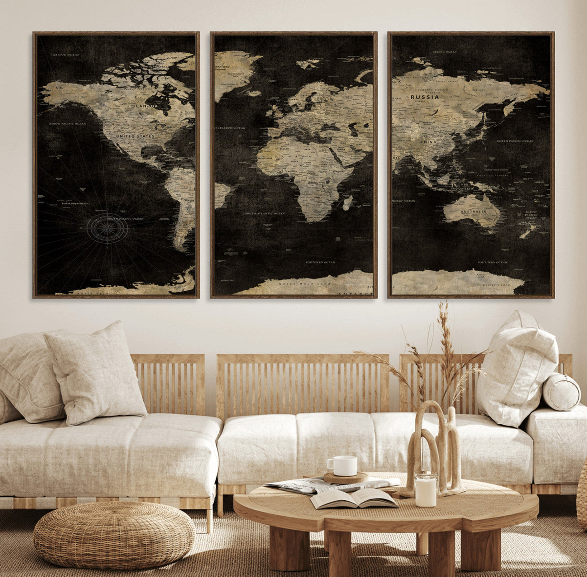 Push Pin World Map Canvas Wall Art Print, Interactive Travel
