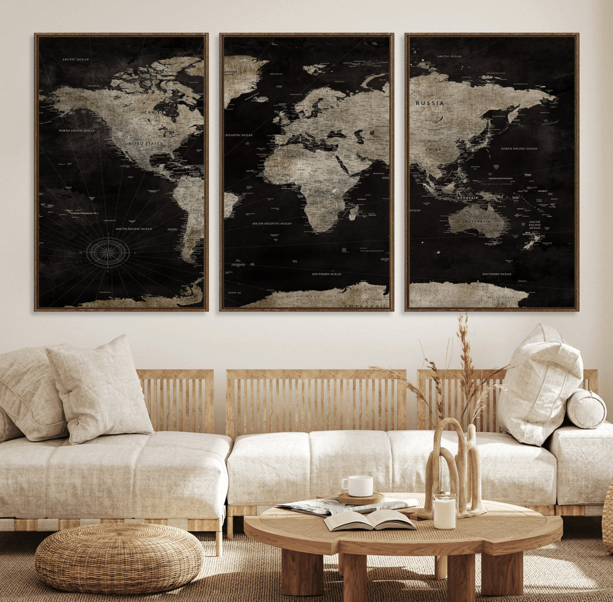 Detailed World Map Wall Art Print - Large Framed World Map