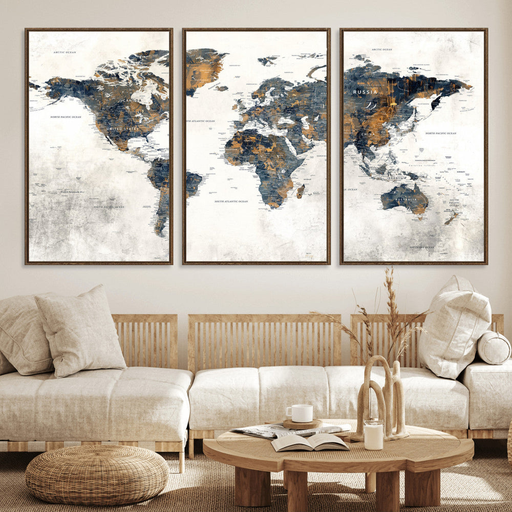 World Map Wall Art Canvas Print for Office Wall Decor