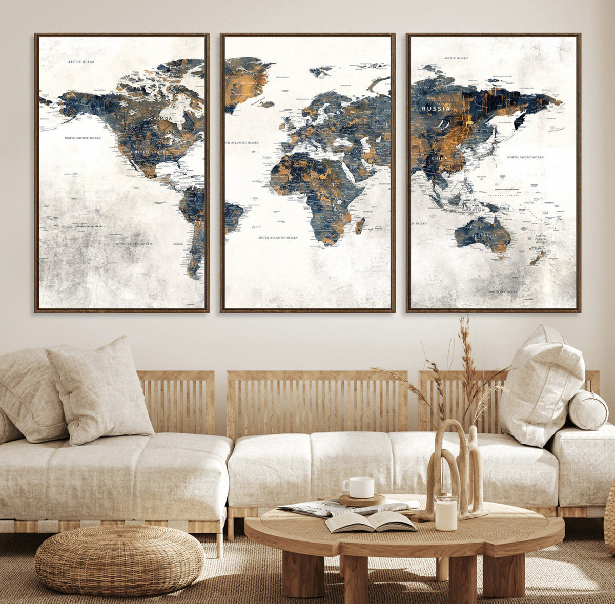 World Map Wall Art Canvas Print for Office Wall Decor