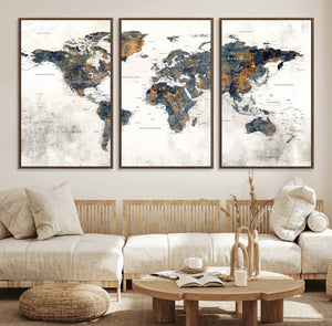 World Map Wall Art Canvas Print for Office Wall Decor
