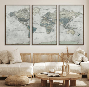 Neutral Vintage World Map Canvas Wall Art Print, Classic Map
