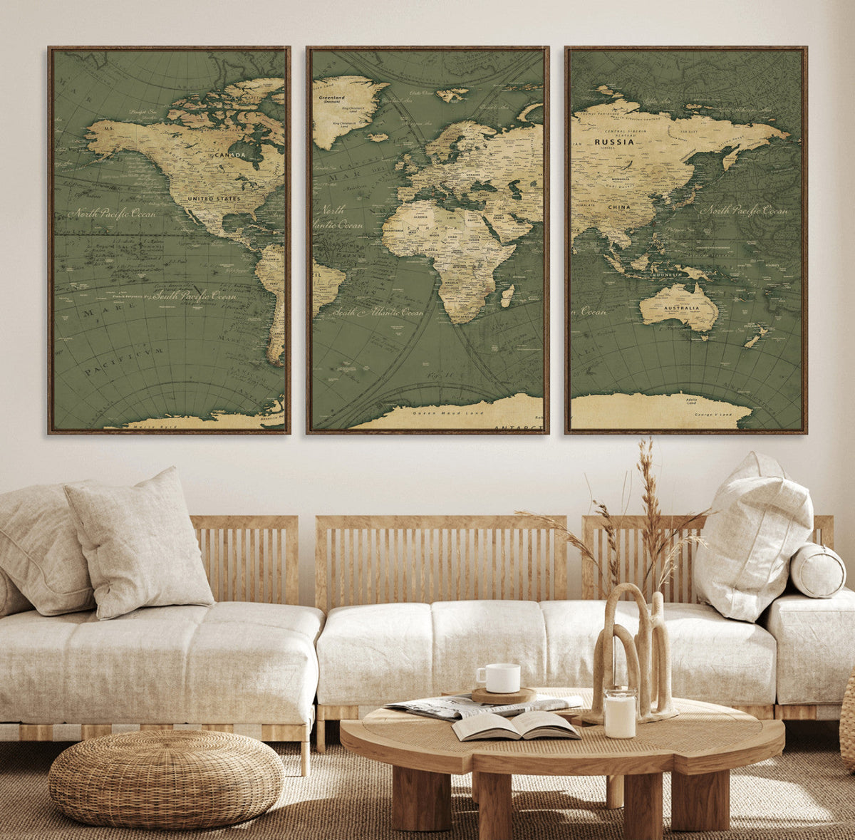 Large World Map Canvas Wall Art Print for Study Room Decor -