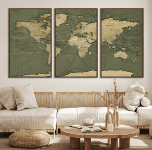 Large World Map Canvas Wall Art Print for Study Room Decor -