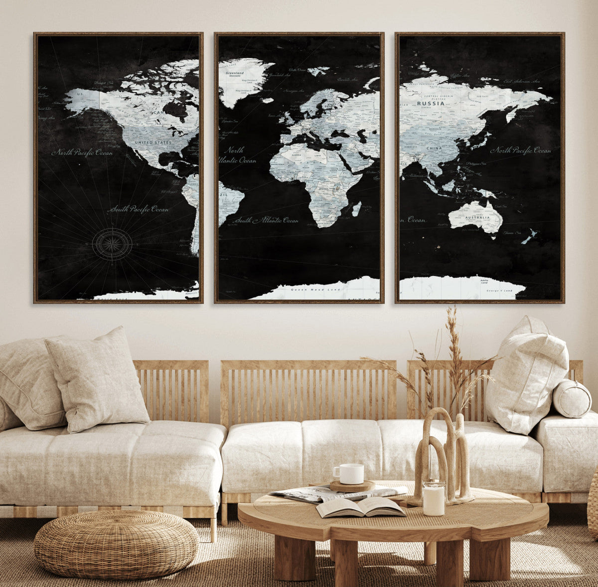 World Map Canvas Print – Framed Push Pin Wall Art, Color