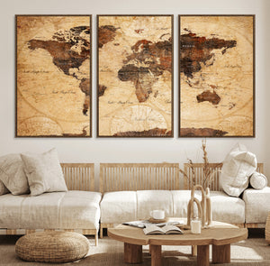 Modern Red and Gray World Map Canvas Print – Framed Wall Art