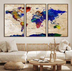 Watercolor World Map Canvas Print – Framed Wall Art for