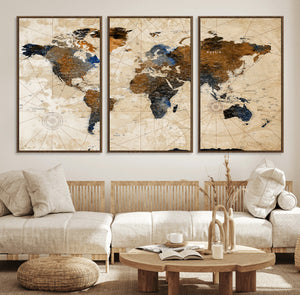 World Map Canvas Print – Framed Travel Map Wall Art for