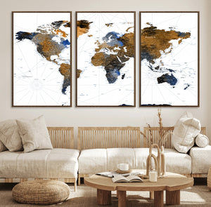 Colorful Watercolor World Map Canvas Wall Art – Framed