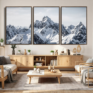 Snowy Mountain Range Canvas Print, Alpine Peaks Landscape