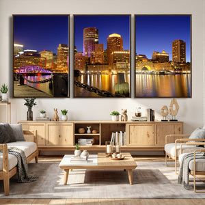 Boston Wall Art Canvas Print, Boston City Downtown Night