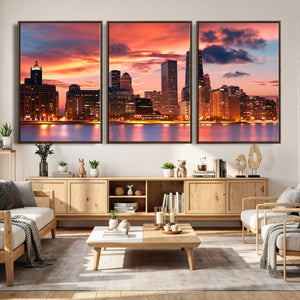 Chicago Wall Art Canvas Print - Chicago City Downtown Night