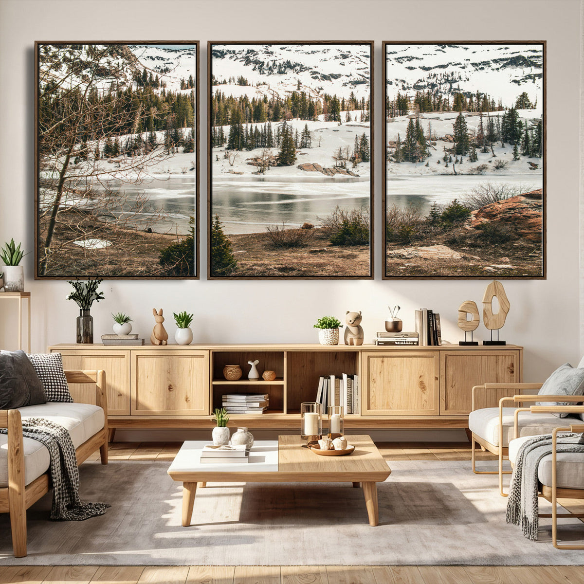 Snowy Mountain Landscape Wall Art Canvas Print, Alpine Pine