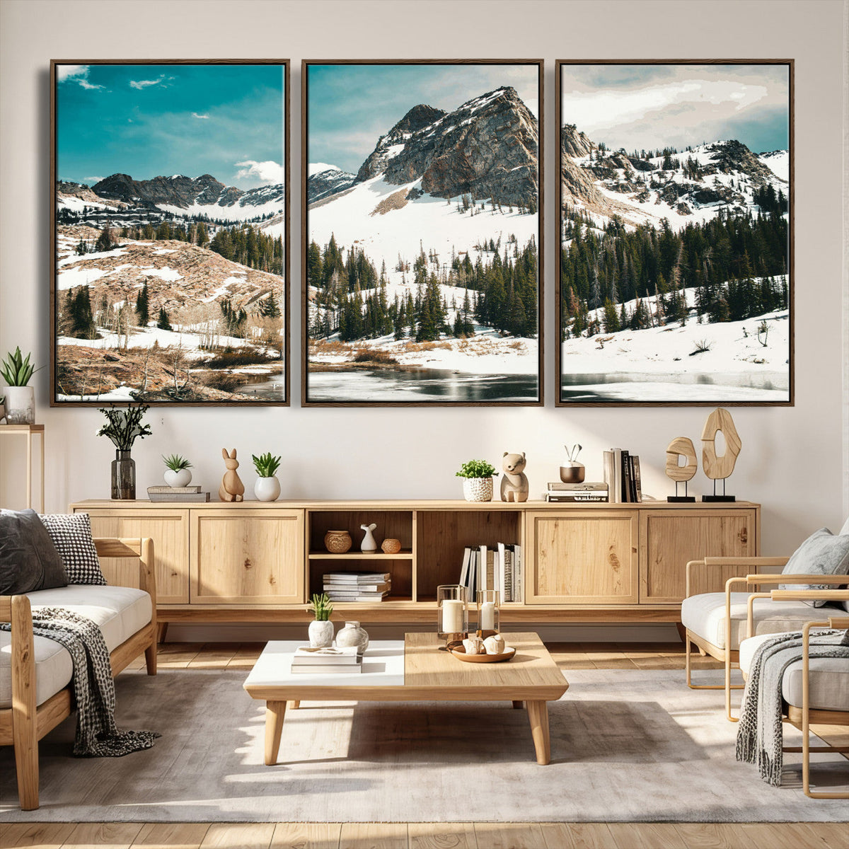Snowy Mountain Wall Art Canvas Print, Alpine Pine Forest