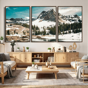 Snowy Mountain Wall Art Canvas Print, Alpine Pine Forest